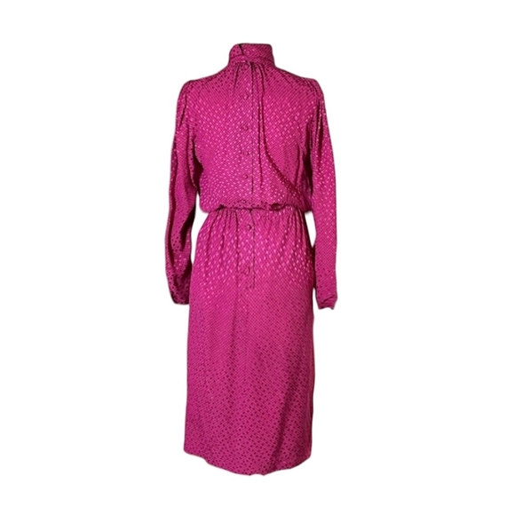 Vintage Oscar De La Renta Pink Jacquard Dotted Silk Dress - Picture 2 of 5